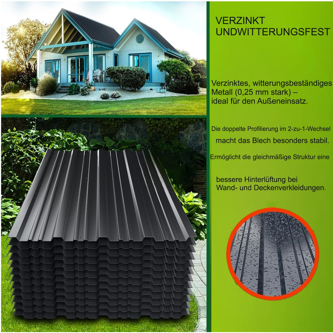 Trapezbleche 24 Stück Wellblechplatten für dach, 115 x 45 cm, 12.42m², Geeignet für Carportdächer un
