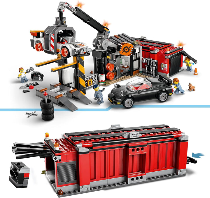 LEGO City Schrottplatz mit Autos - Spielzeug mit Schrottpresse und Kran, 2 Spielzeugautos, 4 Arbeite