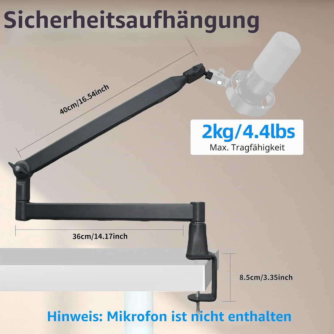 Mikrofon-Boomarm, flaches Mikrofonarm-Stativ mit Tischklemme, Schraubenadapter, versteckten Kabelfüh