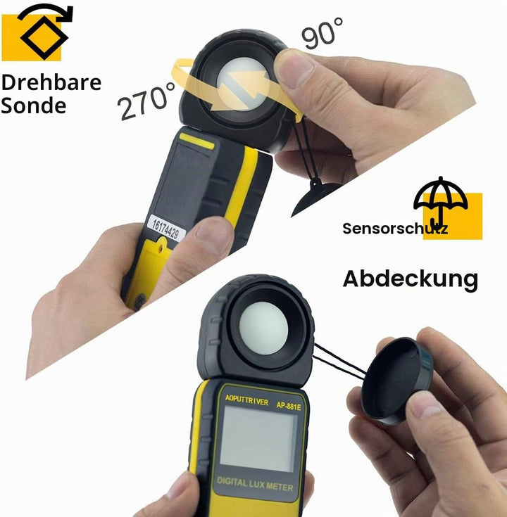 AOPUTTRIVER AP-881E Belichtungsmesser, Digitale Luxmeter, Lichtmessung Photometer 300,000 Lux mit Da
