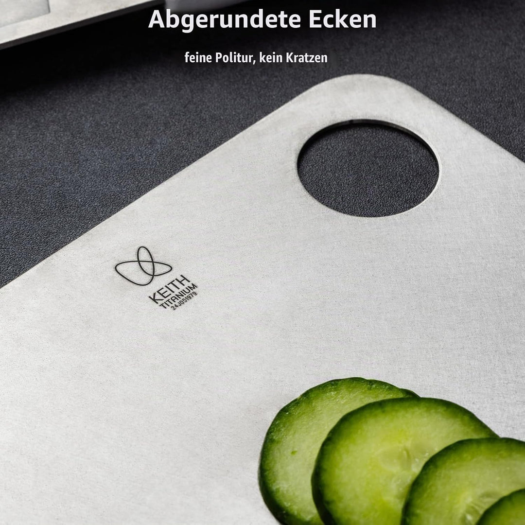 KEITH Titan Schneidebrett, doppelseitig, Titanium schneidbrett aus reinem Titan für Fleisch, Obst un