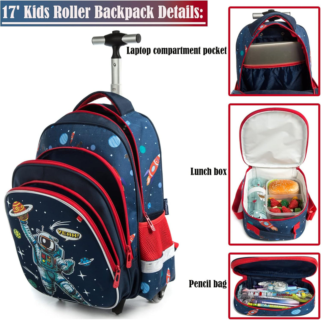 16" Schulranzen Kinder Rollrucksack für Mädchen 3PCS Rollen Reiserucksäcke 17 Blau220414-l, 17 Blau2