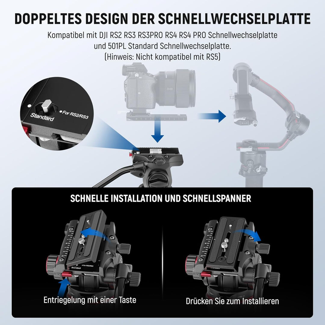 NEEWER 78" Kohlefaser Video Kamerastativ, dämpfender einstellbarer Fluidkopf Ein Schritt Schnellvers