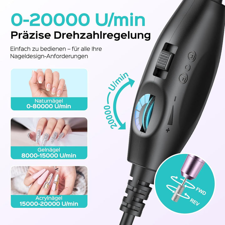 COSLUS Elektrische Nagelfräser für Gelnägel: 20000 u/Min Draht Einstellbare Geschwindigkeit and Dreh