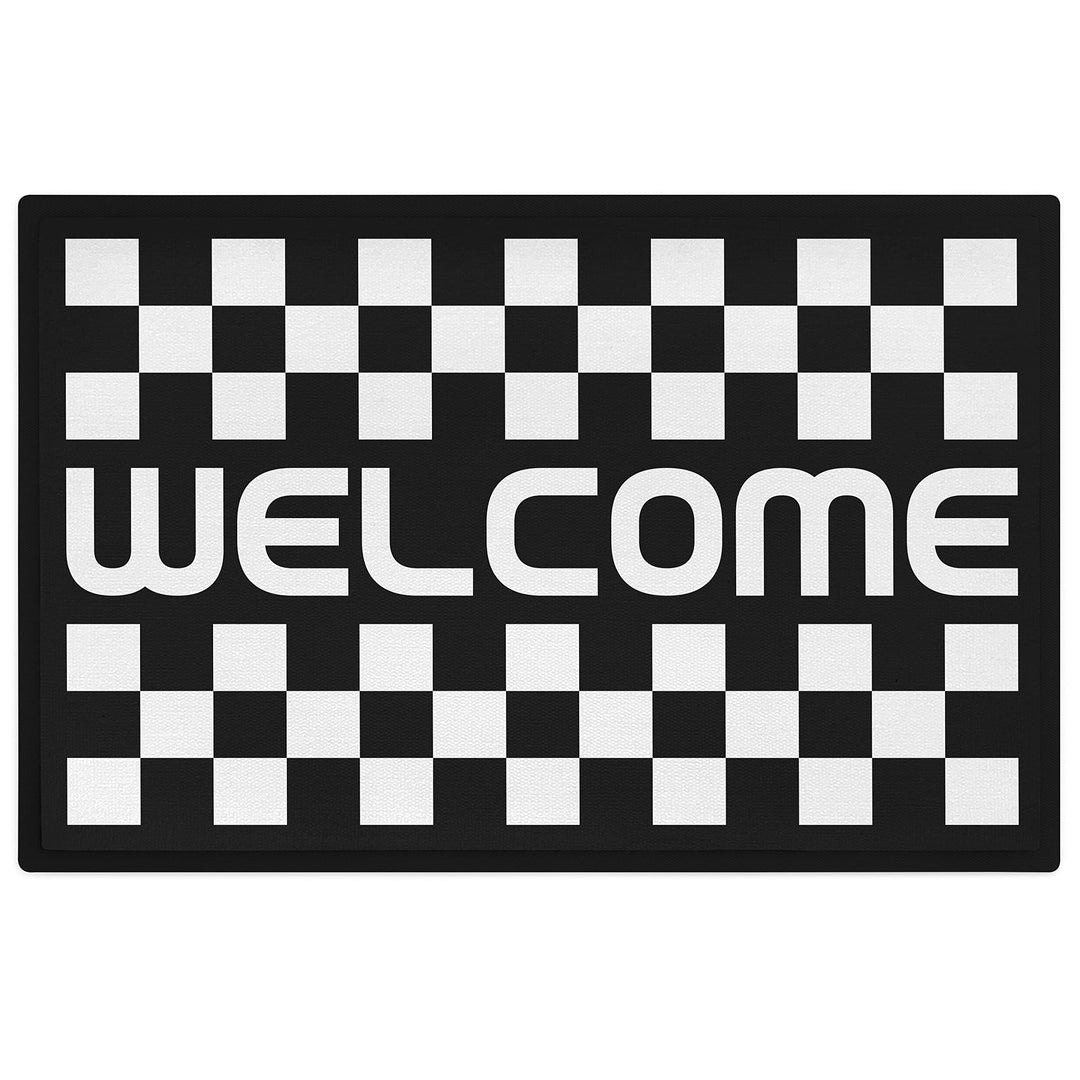 Trendation - Welcome Fussmatte Kariertes Muster Willkommen Geschenk Aussen Innenbereich 60x40 cm Sch