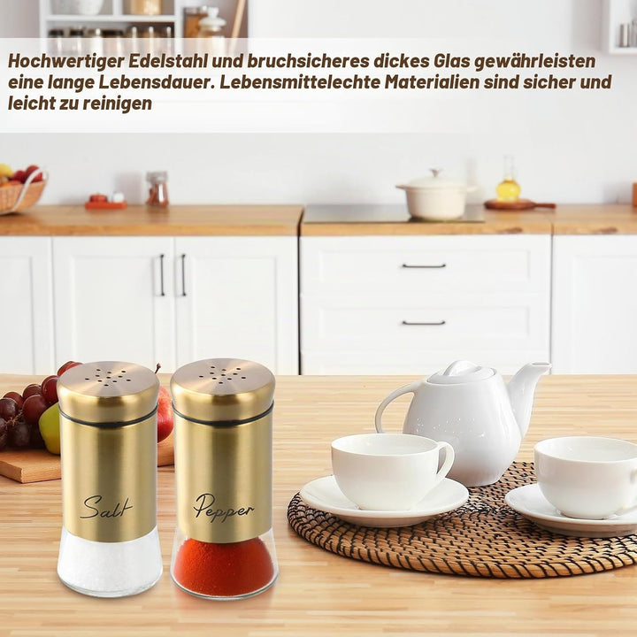 2 Stück Gold Salz Pfeffer Shaker, Salz und Pfefferstreuer Klein Set, 150ML Gewürzstreuer für Haus, K