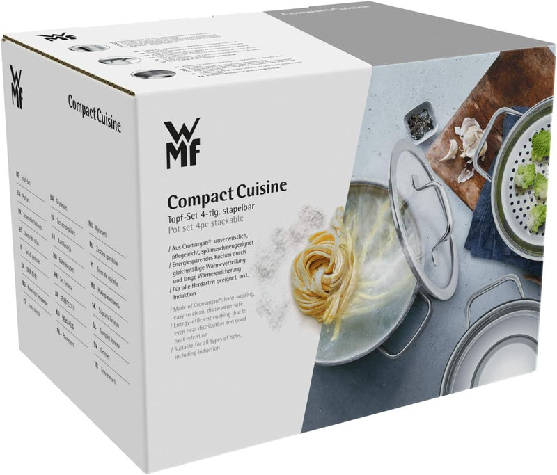 WMF Compact Cuisine Topfset Induktion 4-teilig, Kochtopf Set mit Glasdeckel, Cromargan Edelstahl pol