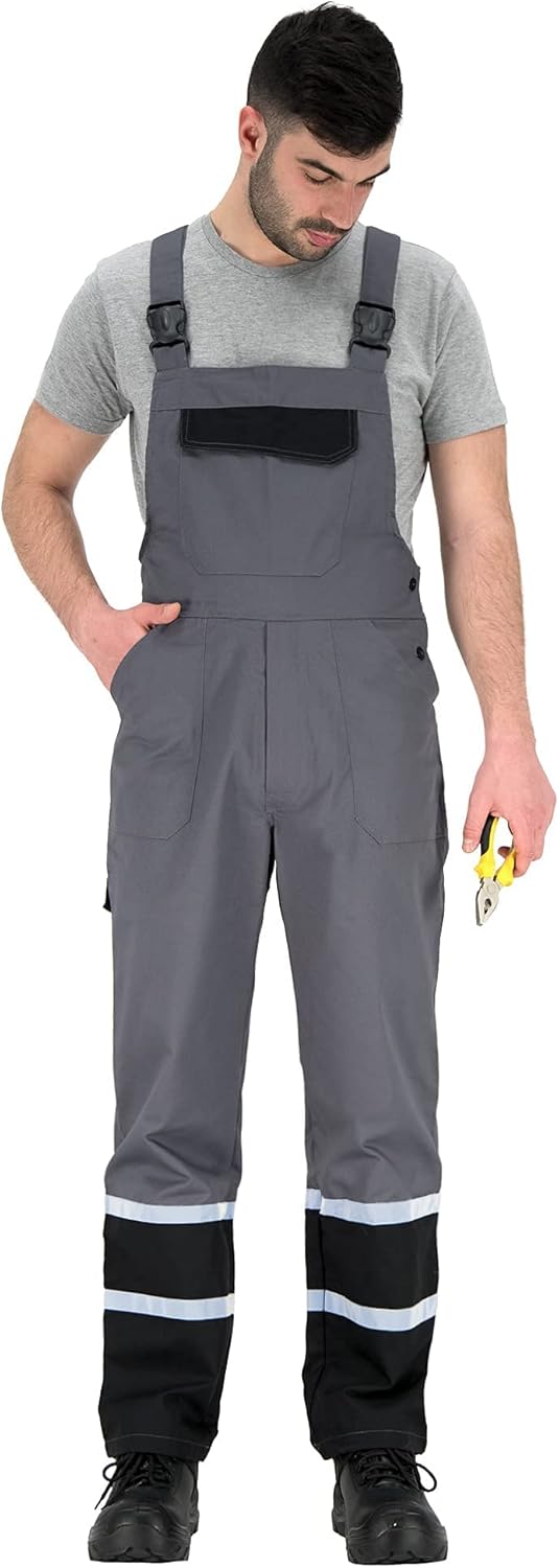 BWOLF Char Latzhose Herren Arbeitshose Schutz-Latzhose Herren mit Reflektierenden Elementen - Blau/G