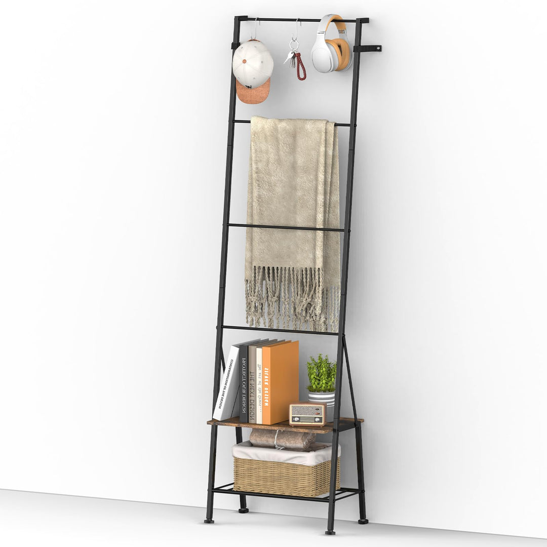 Badezimmer-Handtuchleiter mit Ablage und Haken,150 cm Handtuchhalter Freistehende Deckenleiter, für