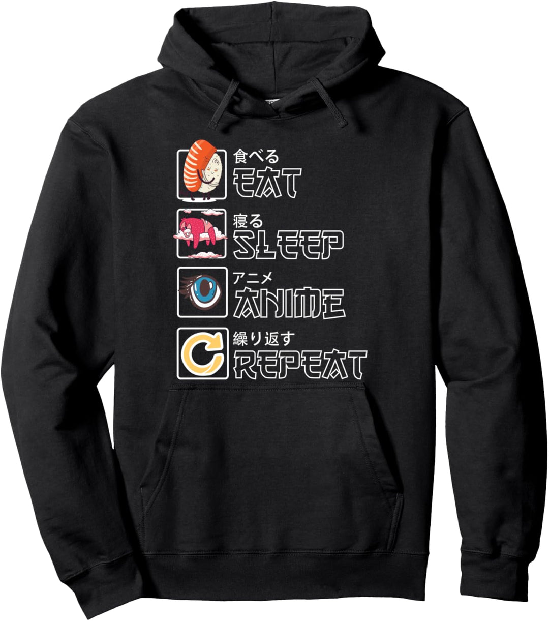 Süsses Kawaii Manga - Eat Sleep Anime Repeat - Anime Pullover Hoodie
