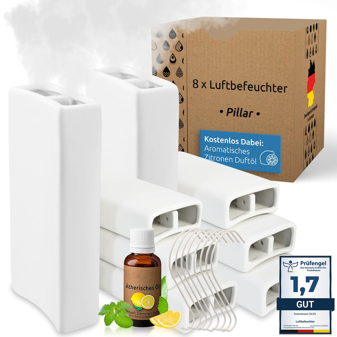 BonAura® Luftbefeuchter Heizung Keramik I Haken & Duftöl [8er Spar-Set, 400ml] I Wasserverdunster fü