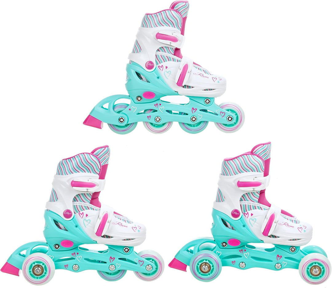 3in1 Inline Skates Inliner/Triskates/Rollschuhe Raven Lia/Loret verstellbar mit LED Leuchtrad 30-33