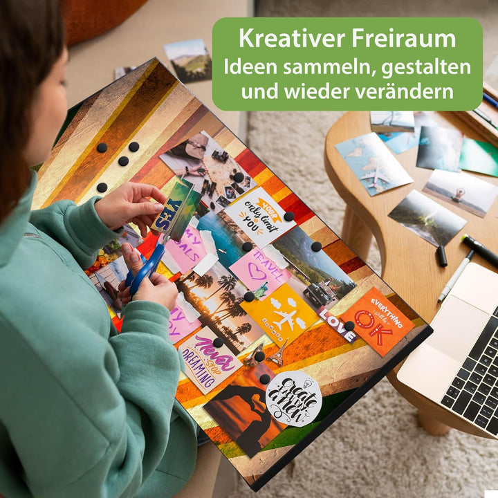 banjado Magnettafel schwarz 78 x 37cm / Magnetwand Metall/Magnetpinnwand als Memoboard/Pinnwand Magn