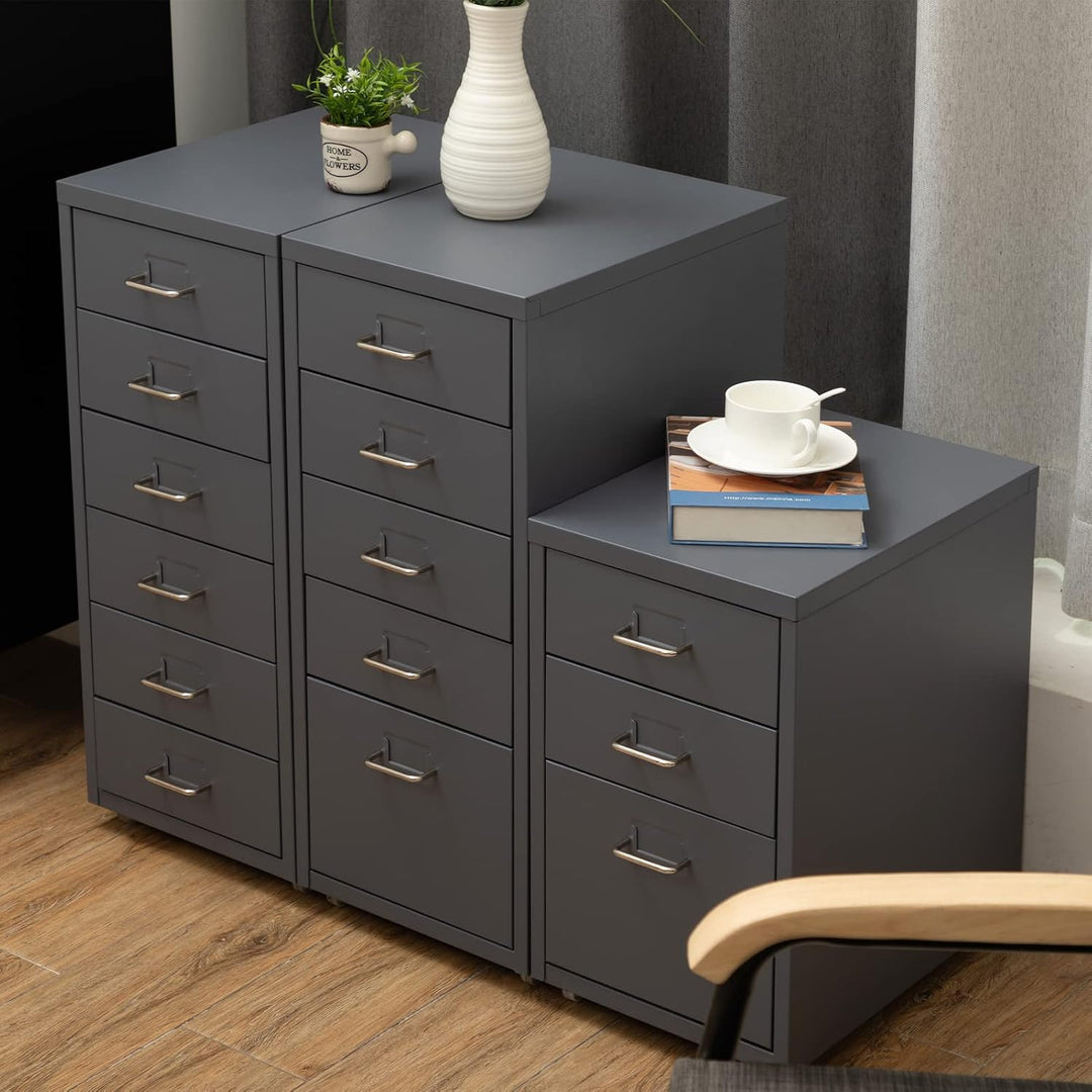 HollyHOME Mobiler Aktenschrank mit 3 Schubladen, rollbarer Aktenordner unter dem Schreibtisch, Aufbe