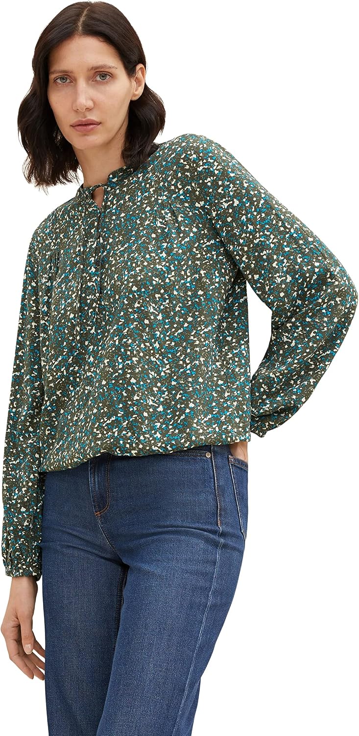 TOM TAILOR Damen 1034825 Bluse mit Bindedetail (1er Pack) 40 30665 - Abstract Minimal Design, 40 306