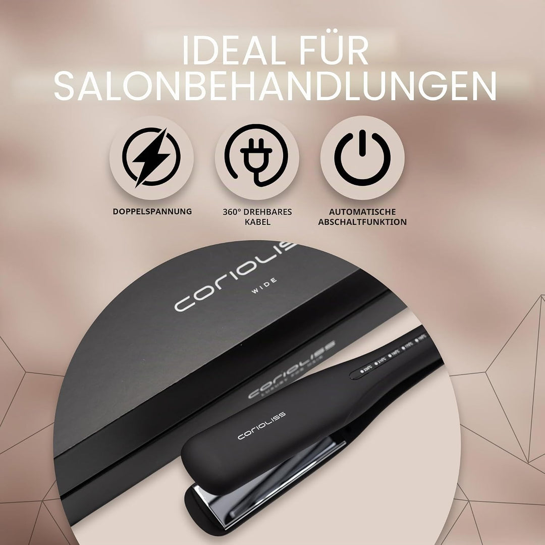 Corioliss WIDE | Glätteisen | Extra Breite Titanplatten Anti Frizz | Haarglätter Locken und Glätten