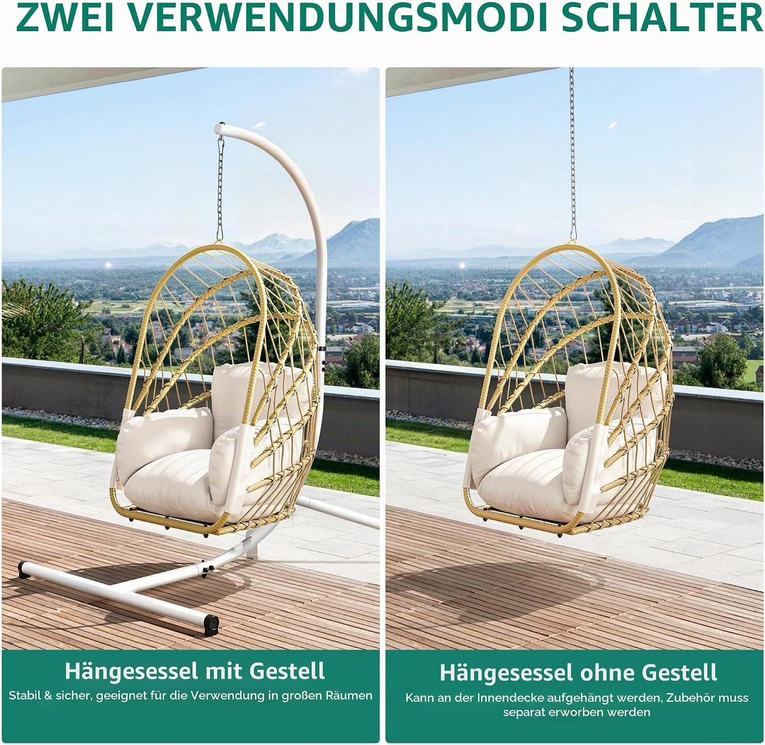 YITAHOME Hängesessel mit Kissen, Max. Belastung 150kg, Hängesessel Outdoor mit Gestell Körbe 195x120