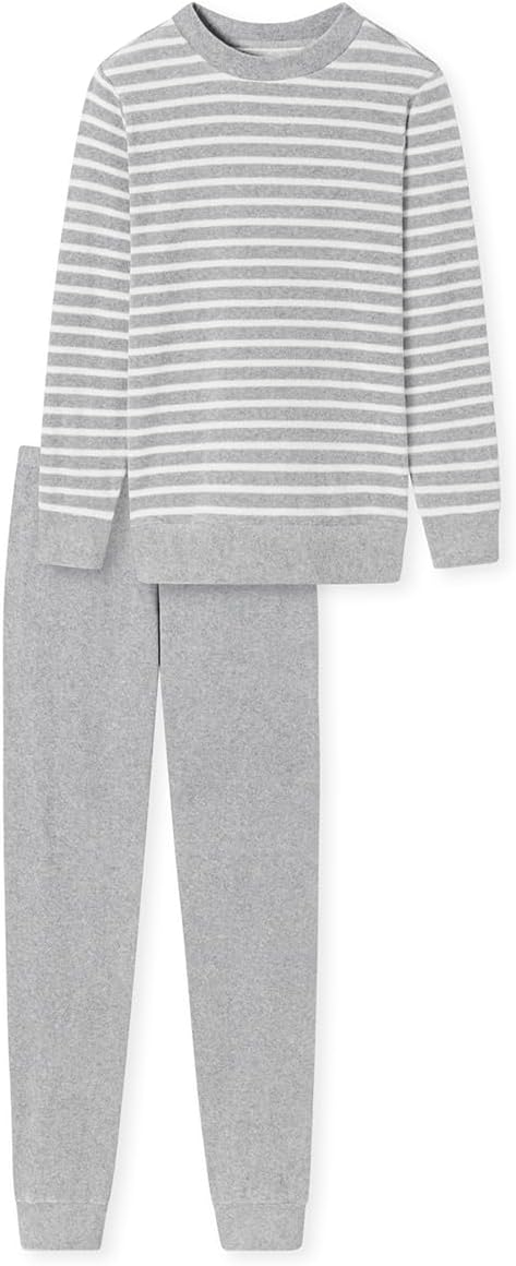 Schiesser Damen Schlafanzug lang Frottee warm kuschelig wohlfühlen - Nightwear 50 Grau-mel._180116,