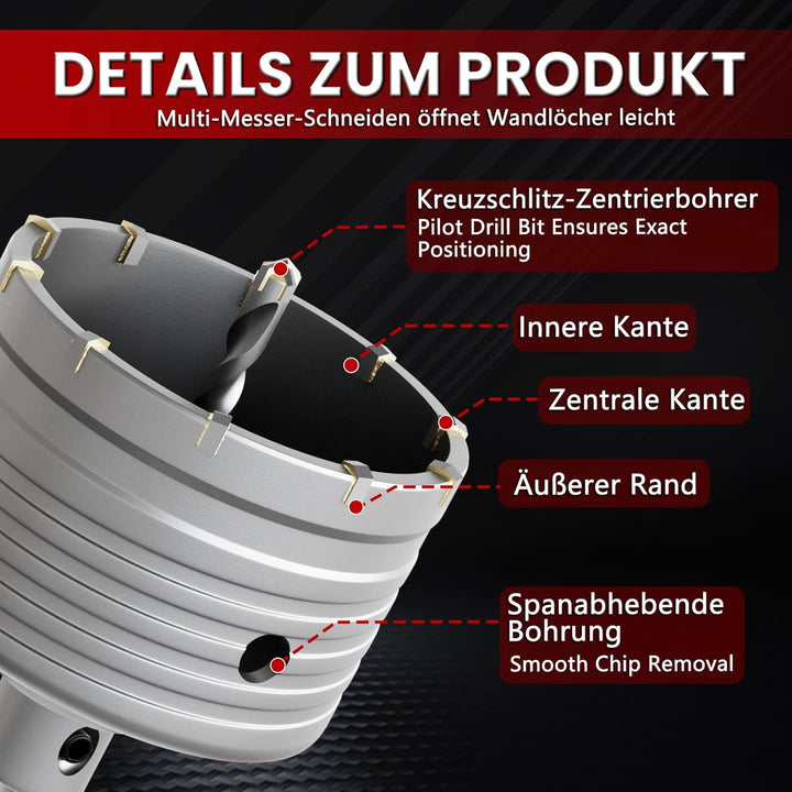 CSOOM 82 mm Beton-lochsäge mit 110 mm SDS-Plus verlängerung, Lochsägen-Set für Beton, Hohl-Bohrkrone