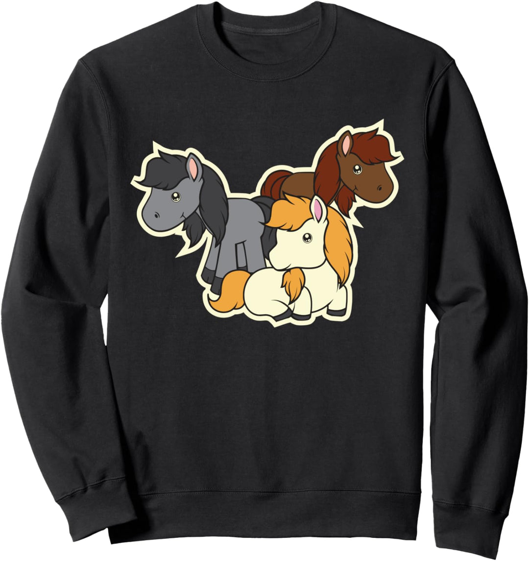 Comic Pferde Trio Cartoon Style Pferdemotiv Reitsport Süss Sweatshirt