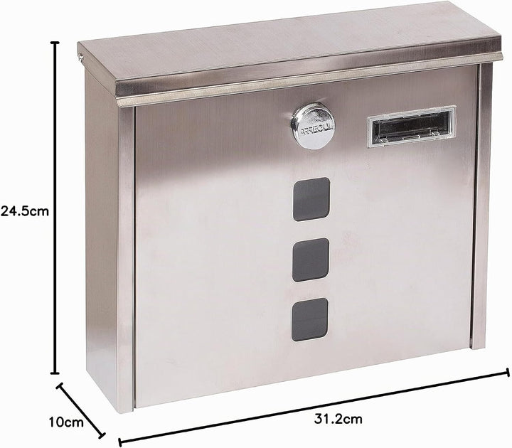 ARREGUI Chance E7107 Briefkasten aus Edelstahl, Grösse M (DIN A4), Wandbriefkasten mit Schutzklappen