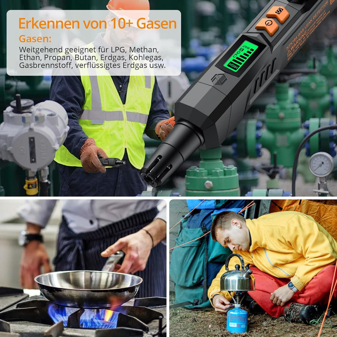 Neoteck Gasmelder Gaslecksuchgerät mit Visuellem und Akustischem Alarm Tragbarer Gasdetektor zum Auf