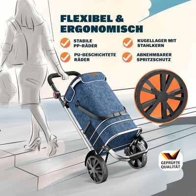 Monzana 2in1 Einkaufstrolley 56L bis 50 kg klappbar abnehmbare Tasche Handwagen Einkaufswagen Einkau