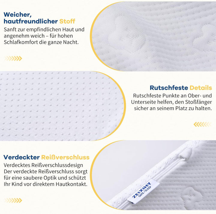 Bettgitter Kinderbett, Schaumstoff Rausfallschutz mit Rutschfester Unterseite, Waschbarer Bezug, Bet