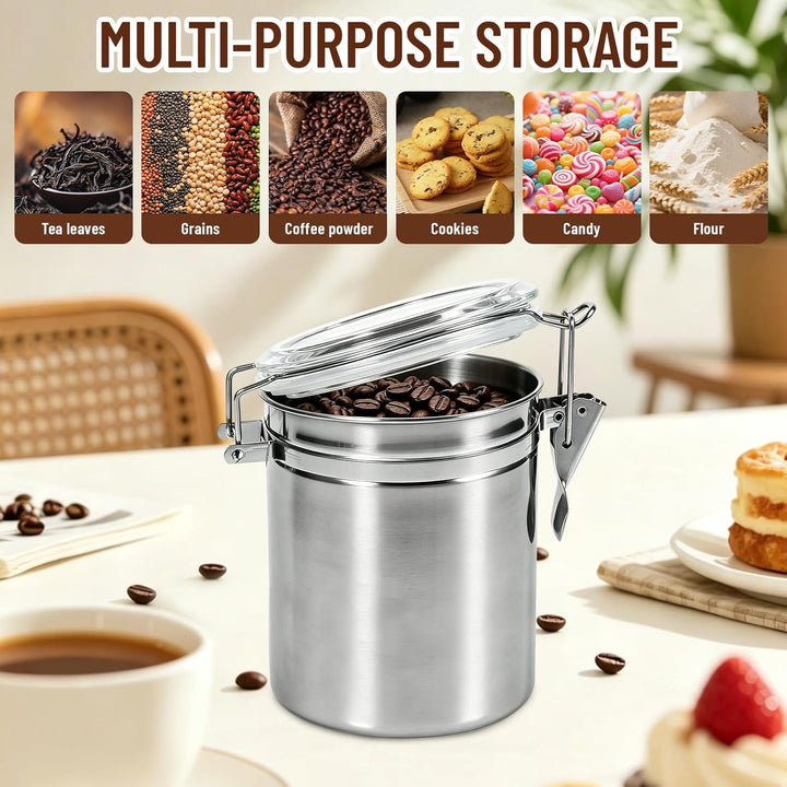 Hapivida Luftdichte Vakuum Kaffeedose, 1000ml Edelstahl Kaffeepulver Dose mit Aroma-Deckel und Versc