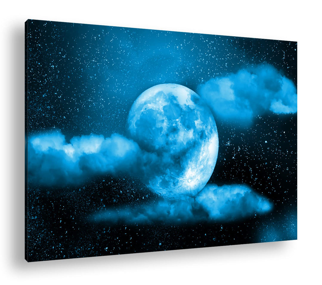 deyoli Mond am bewölkten Nachthimmel Format 80x60 Effekt: Monocrome Blau als Leinwandbild, Motiv fer