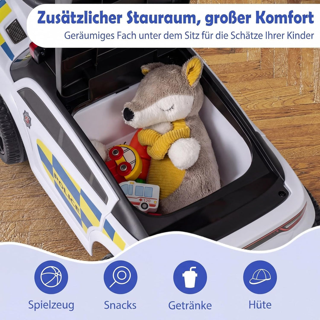 COSTWAY Rutschauto Polizei, Rutschfahrzeug mit blinkenden Lichtern, Musik & Sirene, Kinderauto mit S