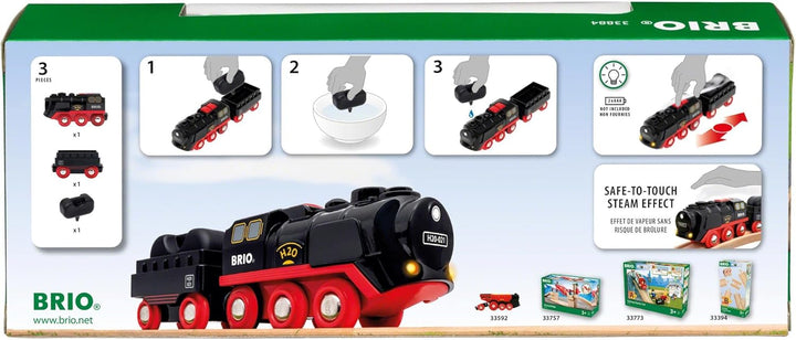 BRIO World 33835 Grosser Baukran mit Licht &amp; World 33884 Batterie-Dampflok mit Wassertank - Lokomoti