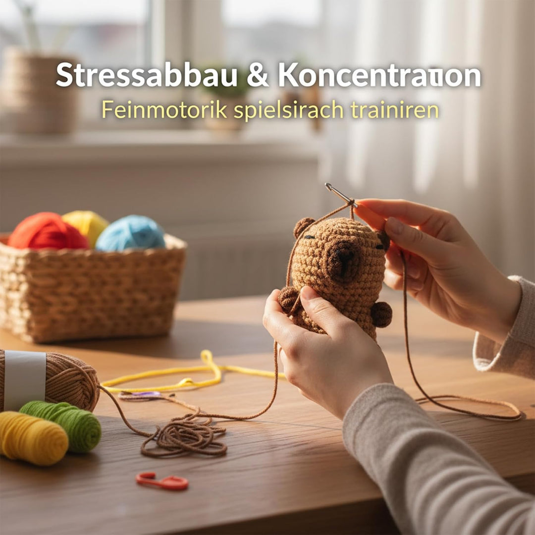 Hoypeyfiy Häkel-Set, Capybara-Stil Komplettes Häkeltiere Set mit Video-Anleitung Einfache Häkelanlei