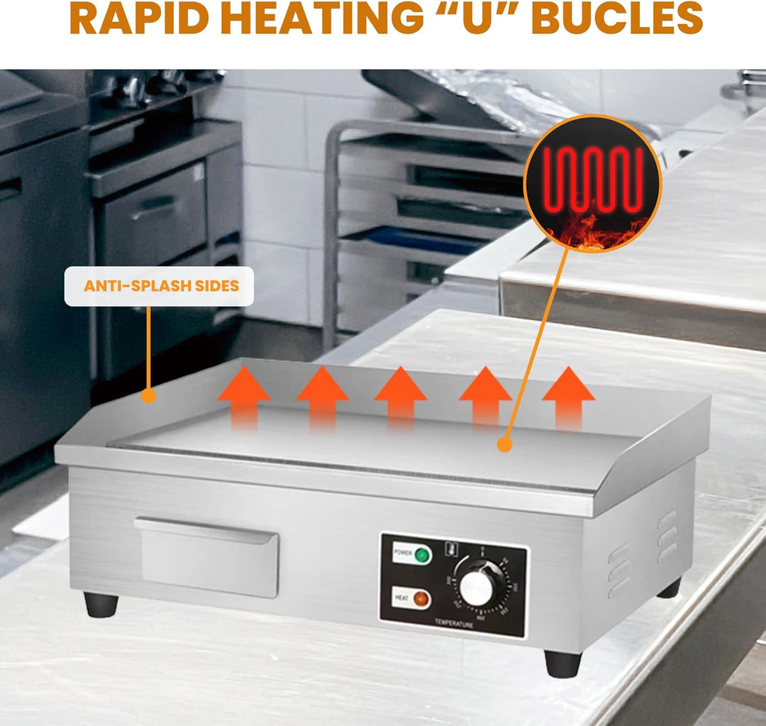 Elektrische Grillplatte.Professionelle Grillplatte 55x35cm.Edelstahl, Thermostat heizt bis zu 300°C.