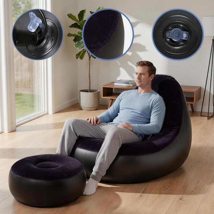 Aufblasbares Sofa mit Fusshocker, Aufblasbarer Sitzsack, Aufblasbares Stuhl Sofa, Luftsofa Aufblasba
