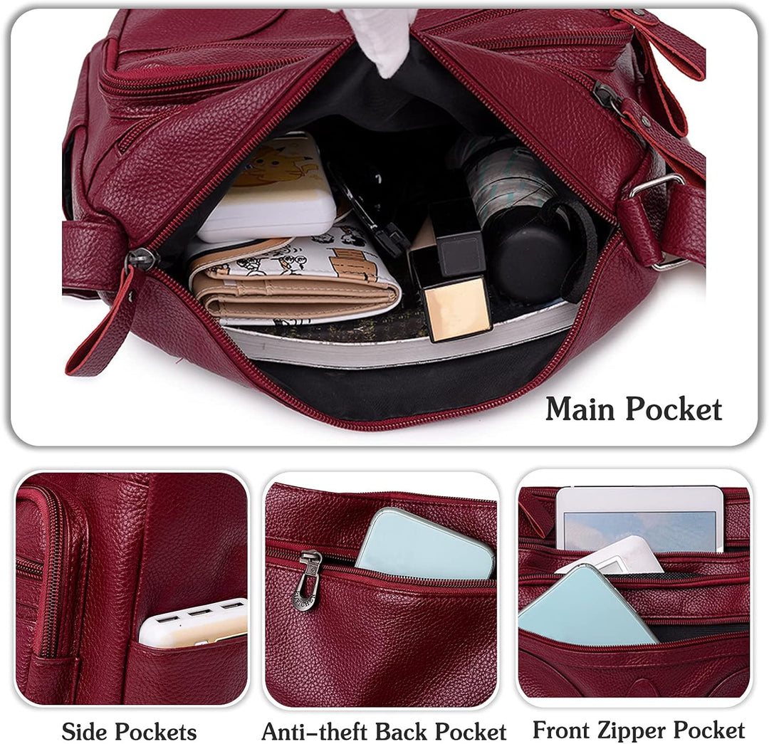 PORRASSO Damen Umhängetasche Casual Schultertasche Leder Wasserdicht Messenger Bag Handtasche für Ar