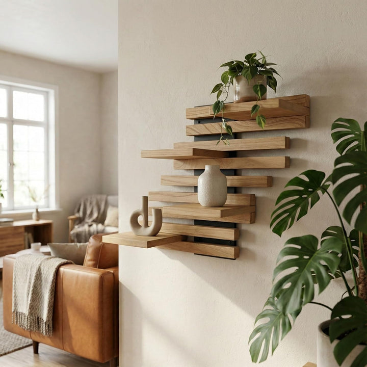 Wandregal Holz Hängend - Modulares Bücherregal Set aus Massivholz - Schwebendes Regalbrett für Wohnz