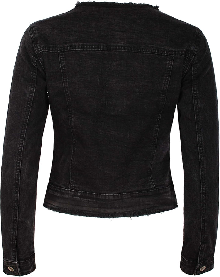 Fraternel Damen Jeansjacke ausgefranst Vintage Stretch XXL Schwarz, XXL Schwarz