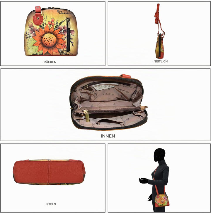 Anna by Anuschka Kleine Damen-Handtasche aus echtem Leder mit Reissverschluss | Organizer mit mehrer