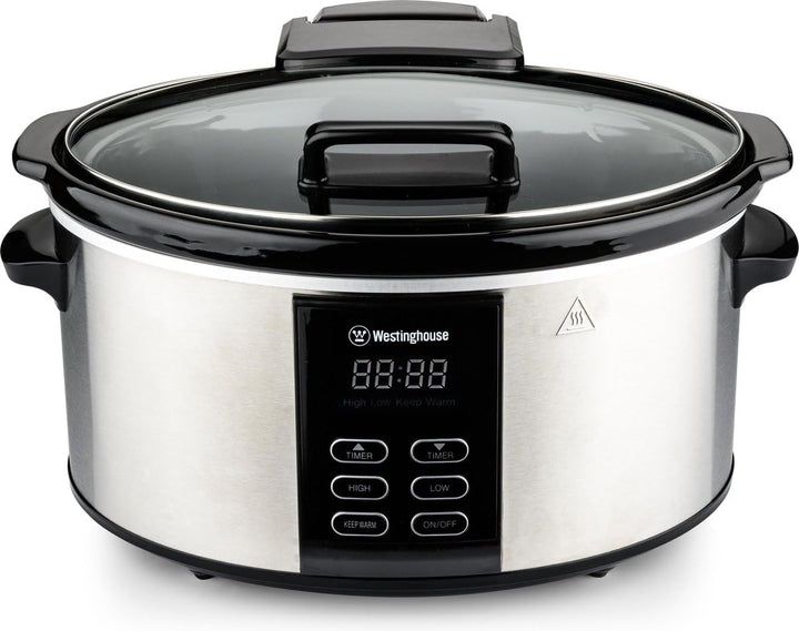 Westinghouse Slow Cooker 6,5 Liter - Schongarer Kochtopf aus Edelstahl, mit Warmhaltefunktion, Cool-