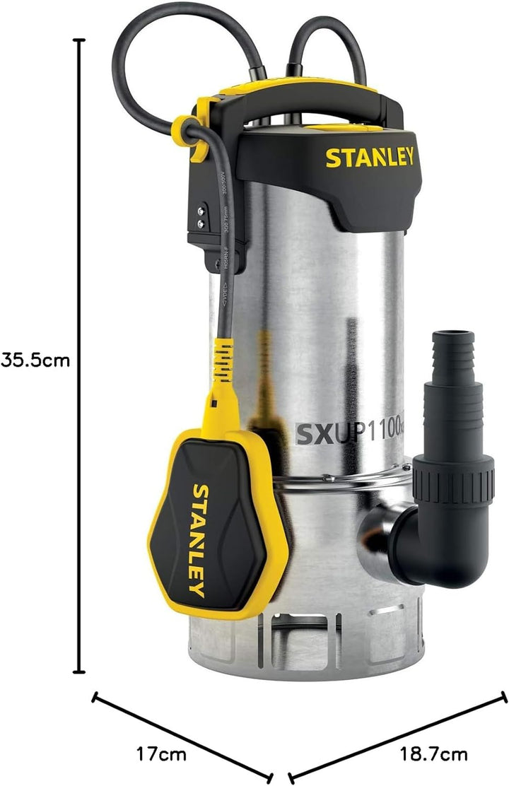 Stanley SXUP1100XDE Tauchpumpe für Schmutzwasser (1100 W, Förderleistung max. 16.500 l/h, Förderhöhe