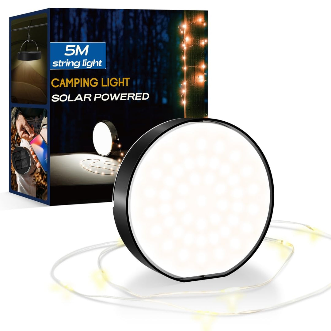 Lepwings Campinglampe Solar mit 5M 50 Led Lichterkette, Campinglaterne Tragbare mit 4000mAh Batterie