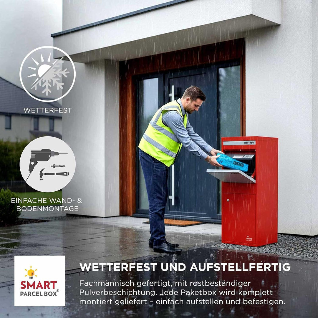 Smart Parcel Box Paketbox L - Briefkasten mit Paketfach wetterfest, rot | Paketbriefkasten, Paketbox