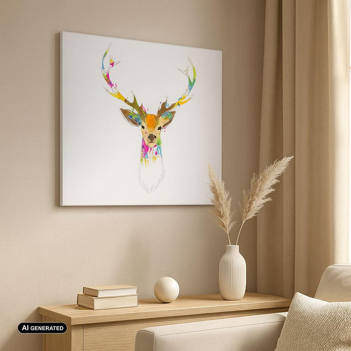 Bilder auf Leinwand 100x70cm Leinwandbild Deer fantasie Graffiti Grafik Gross Wanddeko Bild Schlafzi