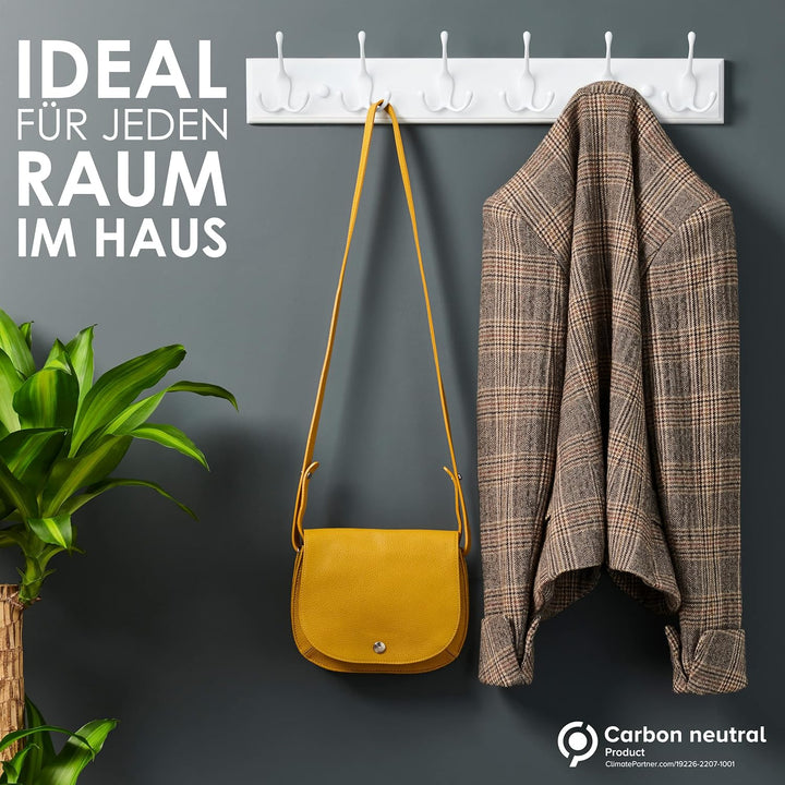 LARHN Garderobenhaken Weiss - Garderobenleiste Weiss mit 6 Haken - 59 cm - Kleiderhaken Wand - Wandg