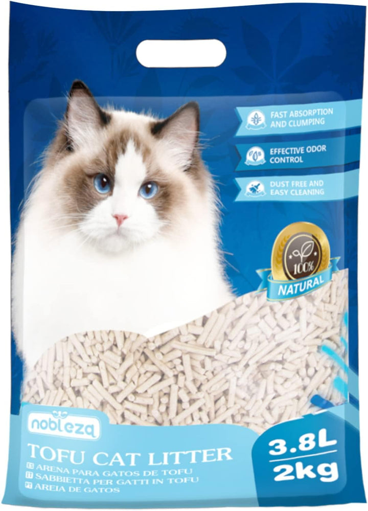 Nobleza Tofu Katzenstreu biologisch abbaubare – 3.8 Liter Katzen Streu klumpend, staubfreie und geru