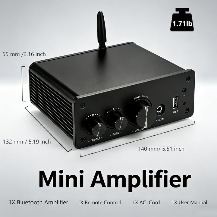 LONPOO Mini Bluetooth Hifi-Verstärker 200W mit Fernbedienung, Optical, COAX, USB, AUX-Eingang, 2 Kan