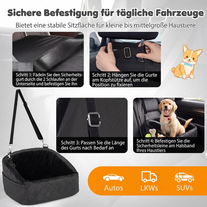 COSTWAY Hunde Autositz für kleine bis mittlere Hunde, Hundeautositz mit Sicherheitsleinen zum Anklip