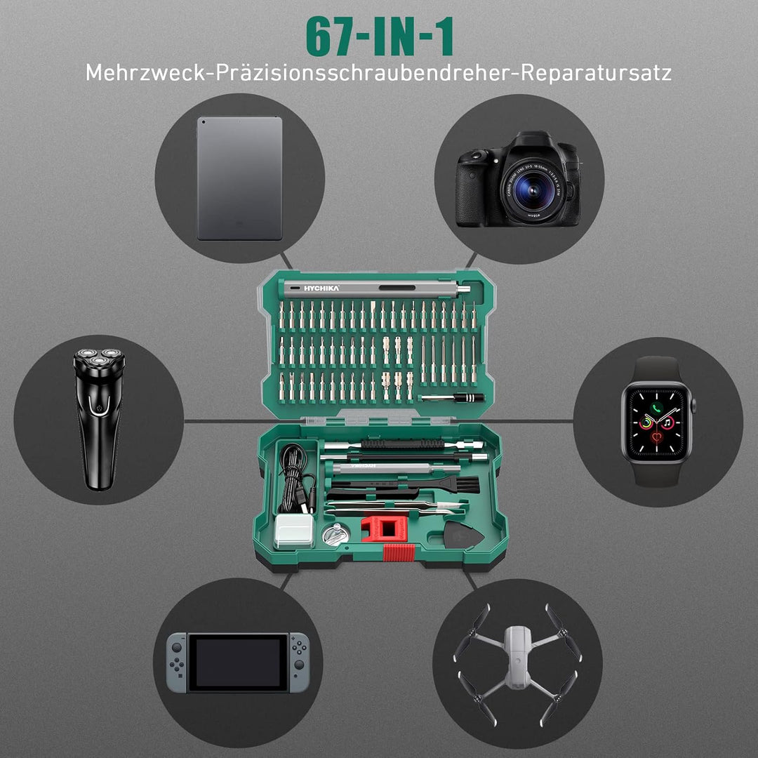 HYCHIKA Elektrischer Precision Schraubendreher Feinmechaniker Set, 67 in 1 Mini Feinmechaniker Werkz
