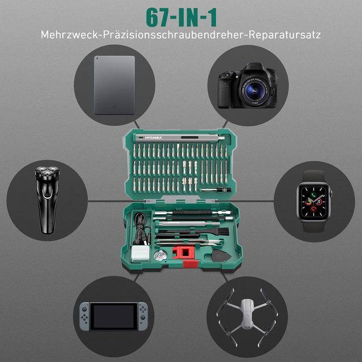 HYCHIKA Elektrischer Precision Schraubendreher Feinmechaniker Set, 67 in 1 Mini Feinmechaniker Werkz